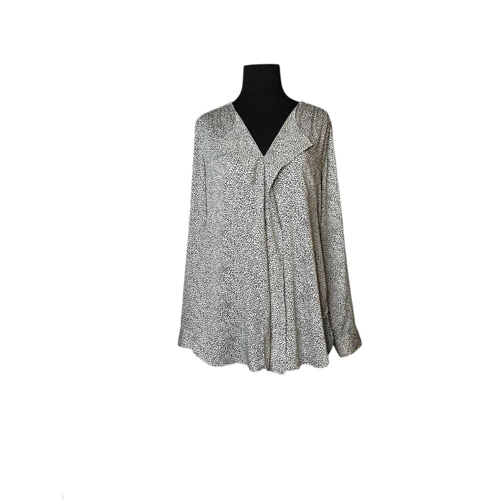 Ann Taylor white black polka dots long sleeves blouse size 4